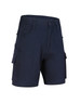 Unisex cotton stretch ripstop work shorts in navy, featuring multiple pockets and a fitted design.