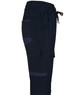 Navy blue unisex cotton stretch drill work pants with cuffed legs and several pockets. Features an elastic waistband and drawstring.