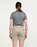 A pair of unisex cotton stretch drill work shorts in khaki, featured with a back view of a person wearing them.