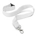 A white custom printed lanyard with a metal clip and an adjustable buckle, featuring a simple design. A white custom printed lanyard with a metal clip and an adjustable buckle, featuring a simple design.