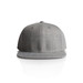 A grey cap with a flat brim and a logo on the front, designed for headwear. A grey cap with a flat brim and a logo on the front, designed for headwear.
