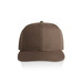 A brown cap with a flat brim and a solid structure, featuring a logo on the front. A brown cap with a flat brim and a solid structure, featuring a logo on the front.