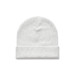 A grey cuff beanie with a folded brim, featuring a logo on the side.