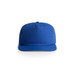 A blue cap with a structured front and a brim, featuring a logo on the front. A blue cap with a structured front and a brim, featuring a logo on the front.