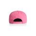 A pink cap with a flat brim and an adjustable strap at the back. It features a logo on the side. A pink cap with a flat brim and an adjustable strap at the back. It features a logo on the side.