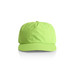 A bright green cap with a curved brim and a logo on the front. A bright green cap with a curved brim and a logo on the front.