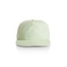 A light green cap with a rounded crown and a stiff brim, featuring a logo on the front. A light green cap with a rounded crown and a stiff brim, featuring a logo on the front.
