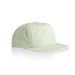 A light green cap with a flat brim and a logo on the side, designed for headwear and sun protection.