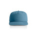 A blue cap with a structured design and a logo on the front. A blue cap with a structured design and a logo on the front.