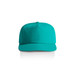 A teal cap with a curved brim and a secure back strap, featuring a logo on the front. A teal cap with a curved brim and a secure back strap, featuring a logo on the front.