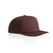 A brown cap with a flat brim and a structured design, featuring a logo on the front. A brown cap with a flat brim and a structured design, featuring a logo on the front.