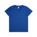 A blue children's t-shirt with a round neckline and short sleeves, featuring a branding label inside. A blue children's t-shirt with a round neckline and short sleeves, featuring a branding label inside.