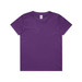 A purple youth t-shirt with a round neck and short sleeves, featuring a logo on the label.