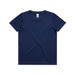 A navy blue youth t-shirt with a round neckline and short sleeves. It features a tag inside and has a logo. A navy blue youth t-shirt with a round neckline and short sleeves. It features a tag inside and has a logo.