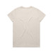 A beige T-shirt with a simple design and a logo on the back.