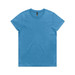 A blue t-shirt with a crew neck and short sleeves, featuring a branding label.