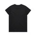 A black T-shirt featuring a plain back design and a logo.