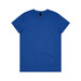 A blue T-shirt featuring a simple design and a logo on the label.