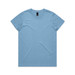 A light blue T-shirt with a crew neck and a small logo on the label. A light blue T-shirt with a crew neck and a small logo on the label.
