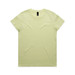 A light yellow T-shirt with a round neckline and short sleeves, featuring a branding label. A light yellow T-shirt with a round neckline and short sleeves, featuring a branding label.