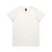 A plain white T-shirt with a round neckline and short sleeves. The shirt features a logo on the label.