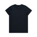 A dark navy t-shirt featuring a round neckline, short sleeves, and a simple design with a logo. A dark navy t-shirt featuring a round neckline, short sleeves, and a simple design with a logo.