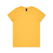 A yellow t-shirt with a round neckline and short sleeves. It features a logo at the neck.