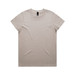 A light beige T-shirt featuring a round neckline and short sleeves, with a logo on the tag. A light beige T-shirt featuring a round neckline and short sleeves, with a logo on the tag.