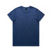A blue t-shirt with a round neckline and short sleeves, featuring a simple design and a logo.