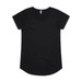 A black t-shirt with short sleeves and a rounded hem, featuring a label at the neckline. A black t-shirt with short sleeves and a rounded hem, featuring a label at the neckline.
