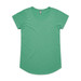 A green short-sleeved T-shirt with a rounded neckline and a logo on the label. A green short-sleeved T-shirt with a rounded neckline and a logo on the label.