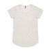 A light beige t-shirt with a rounded neckline and short sleeves. It features a logo on the label. A light beige t-shirt with a rounded neckline and short sleeves. It features a logo on the label.