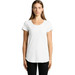 A white T-shirt with short sleeves and a scooped neckline, displayed on a model against a plain background.