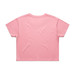A pink crop tee with short sleeves and a plain back, featuring a logo. A pink crop tee with short sleeves and a plain back, featuring a logo.