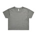 A grey crop tee with a rounded neckline and short sleeves, featuring a branded label inside. A grey crop tee with a rounded neckline and short sleeves, featuring a branded label inside.