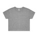 A grey crop tee with short sleeves and a round neckline, featuring a logo on the label. A grey crop tee with short sleeves and a round neckline, featuring a logo on the label.