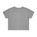 A grey cropped t-shirt with short sleeves and a plain back. It features a logo. A grey cropped t-shirt with short sleeves and a plain back. It features a logo.