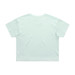 A mint green crop tee with short sleeves and a simple design, featuring a branding logo on the back. A mint green crop tee with short sleeves and a simple design, featuring a branding logo on the back.