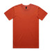 An orange T-shirt with a crew neck design, featuring a tag inside but no visible logos on the fabric. An orange T-shirt with a crew neck design, featuring a tag inside but no visible logos on the fabric.