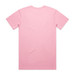 A pink T-shirt with a plain back design, featuring a logo or branding. A pink T-shirt with a plain back design, featuring a logo or branding.