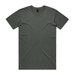 A green T-shirt with a round neckline and short sleeves, featuring a logo on the label. A green T-shirt with a round neckline and short sleeves, featuring a logo on the label.
