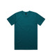 A teal T-shirt with a classic crew neck design and a tag label, featuring a logo.