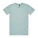 A light blue T-shirt featuring a round neck and short sleeves. It has a logo tag near the neckline.
