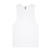 A white singlet tank top featuring a logo, designed for casual wear. A white singlet tank top featuring a logo, designed for casual wear.
