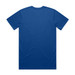 A plain blue T-shirt featuring a logo on the back. Classic cut with short sleeves.