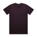 A plain dark purple t-shirt with a crew neckline and short sleeves, featuring a logo at the label.