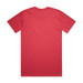A red t-shirt with short sleeves and a plain back, featuring a logo.