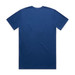 A blue classic t-shirt featuring short sleeves and a plain back design. It has a logo on the label.