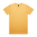 A plain yellow T-shirt with short sleeves and a branding label on the collar.