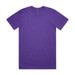 A plain purple T-shirt with a round neck and short sleeves, featuring a logo at the neckline.